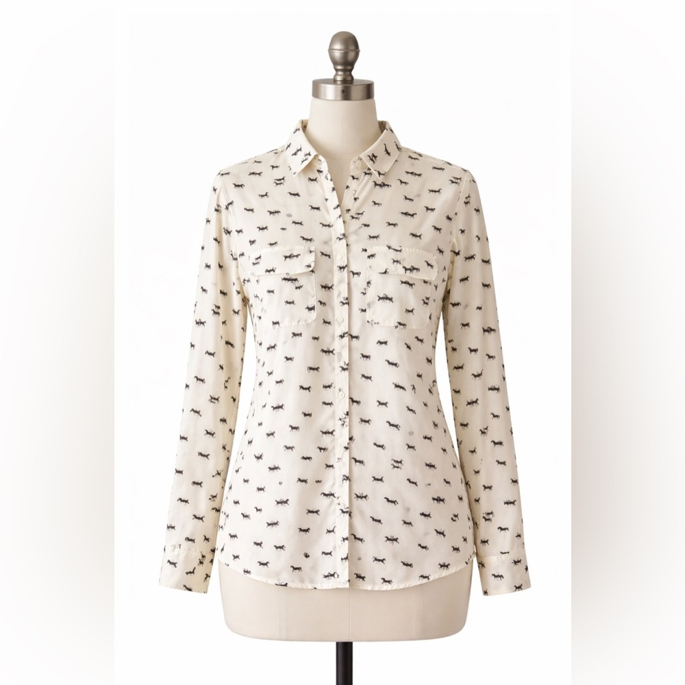 Alfred Sung White Horse Print Button-Up Shirt Size M